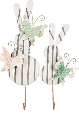 Produktbild von Clayre & Eef Wandhaken Kaninchen 35x6x47 cm Weiß Grau Metall