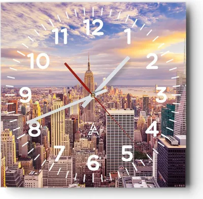 Produktbild von Wanduhr - Quadrat - Glasuhr - New York Stadt - 30x30cm - Schleichendes Uhrwerk - Lautlos - zum Aufhängen bereit - Dekoration Modern - Wanddekoration aus Glas - C4AC30x30-3638
