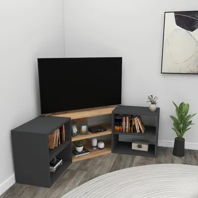 Obrázok produktu pre BON moderný rohový TV stolík, borovica / antracit