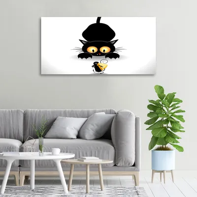 Produktbild von Tulup® Leinwandbild -100x50 cm - Wandkunst - Drucke auf Leinwand - Leinwanddruck  - Tiere - Schwarz - Katze und Maus
