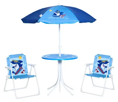 Produktbild von Outsunny 4 tlg. Kindersitzgruppe Garten 2 Klappstühle Sonnenschirm Blau