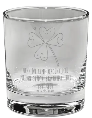 Produktbild von Mr. & Mrs. Panda Whiskey Glas Blume Kleeblatt - Transparent - Geschenk, Whisky Tumbler, Kleeblätter, Motivation, Rocks, Whiskyglas, Glücksbringer, Glück, Bourbon, Umzug