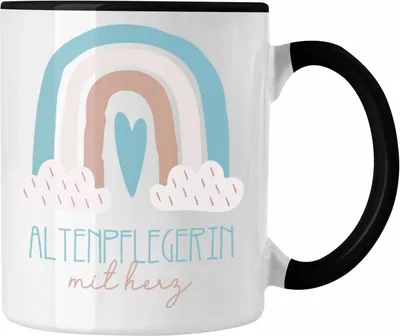 Produktbild von Trendation - Altenpflege Tasse Geschenk Danke Kaffeetassse Geschenkidee für Altenpflegerin mit Herz Spruch (Schwarz)