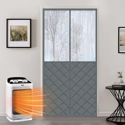 Produktbild von Magnet Türvorhang Wärmeschutzvorhang 90x210cm Selbstklebend Thermovorhang Kälteschutz Winddicht ohne Bohren für Balkontür, Grau