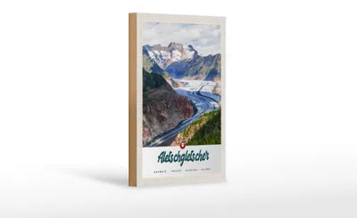 Produktbild von Holzschild Reise 12x18 cm Aletschgletscher Schweiz Gebirge Winter