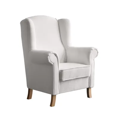Produktbild von Ohrensessel LEONARDO Relax Sessel für Wohnzimmer, Polstersessel, Bouckle Hellbeige, Holzbeine Buche