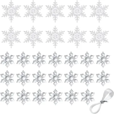Productafbeelding van Acryl sneeuwvlokken, kerstboomdecoratie, 25 stuks, feestelijke decoratie voor de kerstboom