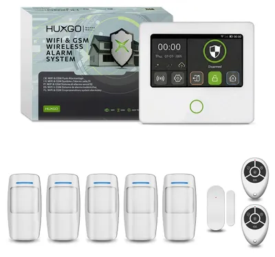 Produktbild von HUXGO Alarmanlage WLAN GSM 4G Set 5x Bewegungsmelder, 1x Türsensor App HXA502