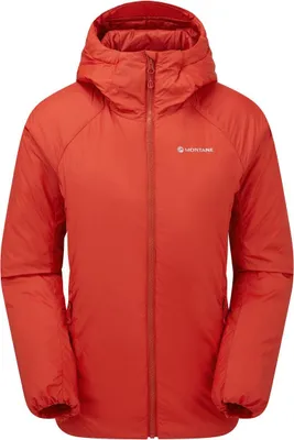 Roter Respond Hoodie von Montane; geeignet für Damen; mit Kapuze und isolierendem Material.