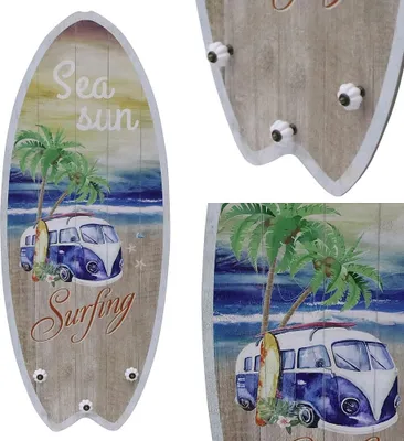 Produktbild von Mucola Plankenschild mit 3 Kleiderhaken Wandgarderobe Shabby Chic Holz Garderobenpaneel Holzbild - Spruch Beach