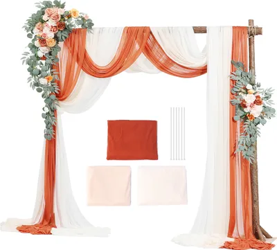Produktbild von SucceBuy Künstliches Blumenset für Hochzeitsbögen – Orange, 2 Blumen und 3 Vorhänge