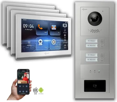 Produktbild von Goliath IP Video Türsprechanlage: 10-Zoll 4 Familienhaus, RFID, Anzeige, Silber : 10 Zoll Weiß : Aufputz Dose Monitor Farbe: 10 Zoll Weiß Montage: Aufputz Dose