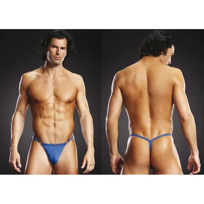 Produktbild von Blue Line Microfiber V-String + Metal Rings Blau L/Xl