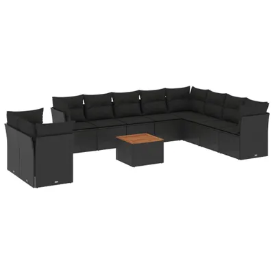 Produktbild von vidaXL 11-tlg. Garten-Sofagarnitur mit Kissen Schwarz Poly Rattan