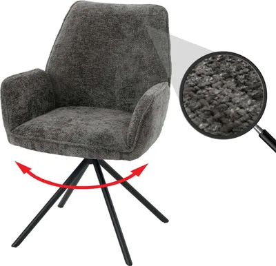 Produktbild von Esszimmerstuhl MCW-G67, Küchenstuhl Stuhl mit Armlehne, drehbar Auto-Position, Chenille  MVG  dunkelgrau