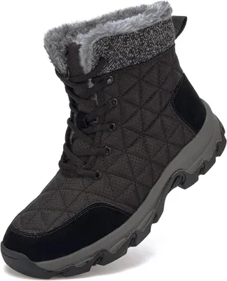 Image de Bottes d'hiver unisexes imperméables doublées de fourrure trekking noires 41