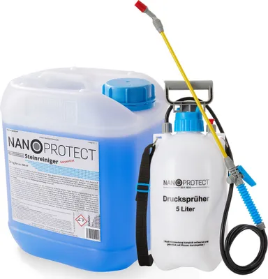 Produktbild von Nanoprotect Steinreiniger Konzentrat | 5 kg inkl. Drucksprüher | Für ca. 500 m² | Intensivreiniger für Außenanlagen | Ideal für Haus, Hof und Garten