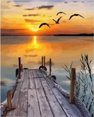 Produktbild von "Malen nach Zahlen: Sonnenuntergang mit Blick auf den Hafen, 50x40 cm, mit Rahmen."