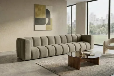 Image de Canapé modulable 5 places, tissu velours Riviera, Beige, GRAND, Image générée par une IA