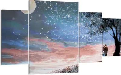 Produktbild von Bild auf Leinwand - Leinwandbild - 4 Teile - Himmel Mond Liebhaber - 160x90cm - Wand Bild - Wanddeko - Wandbilder - Leinwanddruck - Bilder - Wanddekoration - Leinwand bilder - Wandbild - DL160x90-4800