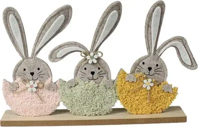 Produktbild von Paas Konijnen Houten Voet 27,5 x 5 x 19 cm Grijs Vilt Wol Lente Deko