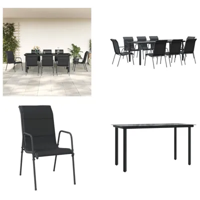 Image de vidaXL 9 pcs. Salon de jardin noir acier et textilène - Salon de jardin - Salon d'extérieur - Table de jardin