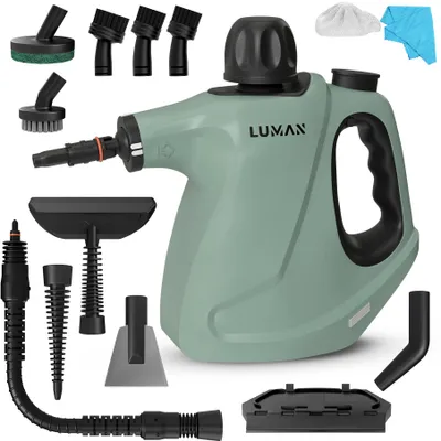 Produktbild von LUMAN 16 in 1 Dampfreiniger C3 – Dampfsperrfunktion - Handdampfreiniger – Handdampfer  – mit 16 Aufsätzen & Aufbewahrungstasche – 1050W – 450ml – Grün