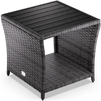 Produktbild von CASARIA® Polyrattan Beistelltisch mit WPC Tischplatte 45x45x40 cm 80 kg Belastbarkeit Wetterfest Outdoor Garten Terrasse Balkon Tisch Gartenmöbel Grau