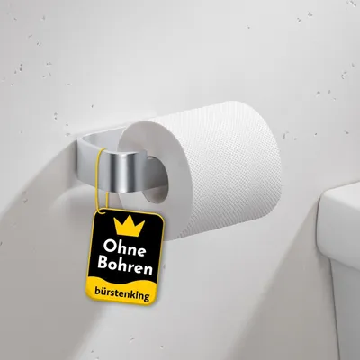 Produktbild von Bürstenking Toilettenpapierhalter ohne Bohren – moderner Klopapierhalter zum Kleben – selbstklebende Toilettenpapierhalter – WC Rollenhalter mit 3M Kleber – gebürstetes Aluminium Silber – Rechts
