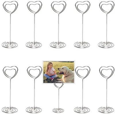 Produktbild von Zehn herzförmige Halter für Fotos, silberne Fotoplätze, Halter für Fotos, Gedenkhalter, Standhalter, für Foto, Kartenhalter, für Karten, für Fotos, für Kartenhalter