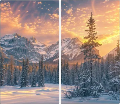 Produktbild von Spritzschutz Herdabdeckplatte Schneidebrett aus Glas Berglandschaft Winter 2-Teilig (60x52cm)