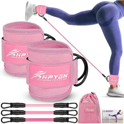 Immagine prodotto di Set di fasce di resistenza per caviglie, ideali per l'allenamento dei glutei e delle gambe, con polsini, 3 livelli di resistenza (10/20/30 libbre), colore rosa