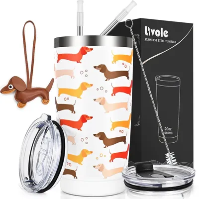 Image de Gobelet isotherme en acier inoxydable, motif "teckel" (chien teckel), 600 ml (20 oz), gobelet à emporter avec couvercle