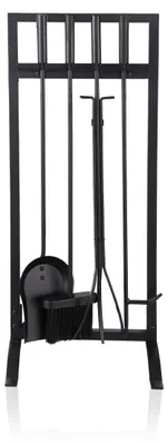 Produktbild von Relaxdays Kaminbesteck, 5-tlg. Set, Schürhaken, Ascheschaufel, Besen, Zange & Ständer, Eisen, Kamingarnitur, schwarz