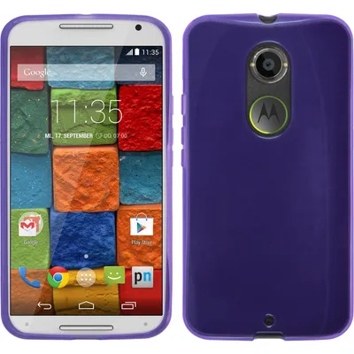 Produktbild von PhoneNatic Case kompatibel mit Motorola Moto X 2014 2. Gen. - lila Silikon Hülle transparent + 2 Schutzfolien