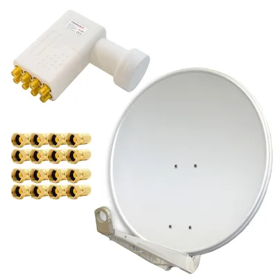 Produktbild von PremiumX DELUXE80 Alu 80cm Digital SAT Schüssel Hellgrau LNB Octo WE PXO-08 16x F-Stecker