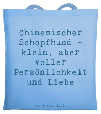 Produktbild von Mr. & Mrs. Panda Shopping Tasche Spruch Chinesischer Schopfhund Liebe - Sky Blue - Geschenk, canvas, Hunderasse, haarlose Hunde, Intelligenz, Hundeliebhaber, Hunderassen
