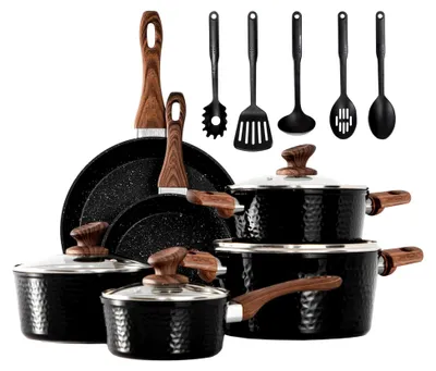 Produktbild von Induktions-Töpfe Set 15-teiliges Granit Schwarz Kochtopf- und Pfannenset