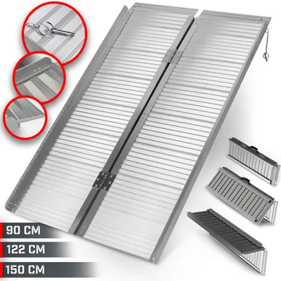 Produktbild von Jago® Rollstuhl rampe - Aluminium, Klappbar, versch. Größen (90 cm, 122 cm, 150cm), Mobile Faltbar, 270 kg - Rollstuhlrampe, Auffahrrampe (150cm)