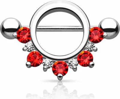 Produktbild von Brustwarzenpiercing Schild Nippelpiercing mit Zirkonia Kristallen Red