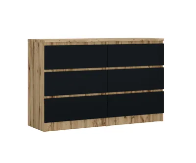 Obrázok produktu pre Komoda so 6 zásuvkami, farba: dub Wotan & čierna, A: 120 x 79 x 39 cm