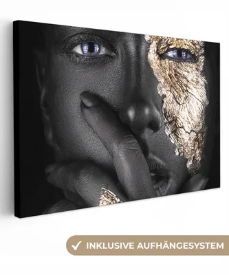 Produktbild von Wanddeko 120x80 cm - Frau - Gold - Schwarz - Make-up - Luxus, Leinwand Bilder, Gemälde, Wanddeko