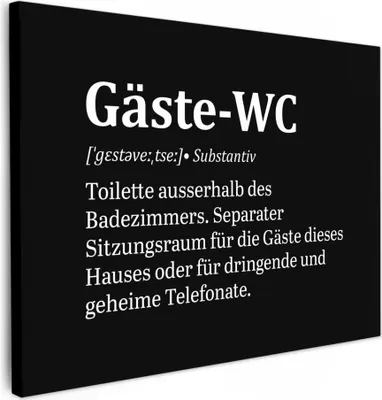 Produktbild von MuchoWow® - Leinwandbilder - Zitate - Gästetoilette - Definition - Schwarz - Sprichwort, Wandbild, Wanddeko Bilder Wohnzimmer, 80x60 cm