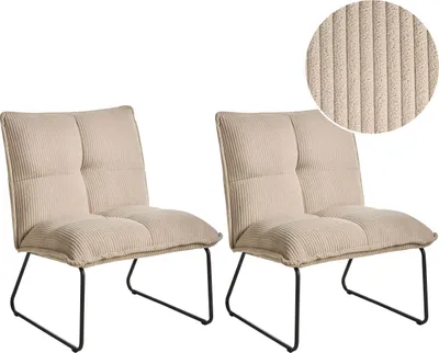 Produktbild von BELIANI Sessel 2er Set Beige Cord mit Schwarzen Beinen aus Metall Ohne Armlehnen Modern Retro Polstersessel Wohnzimmer
