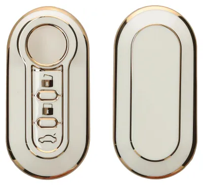Produktbild von kwmobile Autoschlüssel Hülle kompatibel mit Fiat Lancia 3-Tasten Klapp Autoschlüssel - Schlüsselhülle Silikon Cover - Weiß Gold