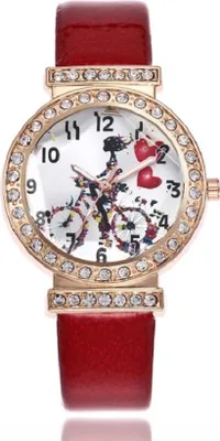 Produktbild von Elegante Zircon Heart Uhr für Damen - Rote Kunstlederarmband KP12914