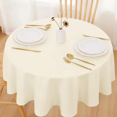 Produktbild von Tischdecke Champagner Leinenoptik Rund 140cm Abwaschbar Wasserabweisend Polyester