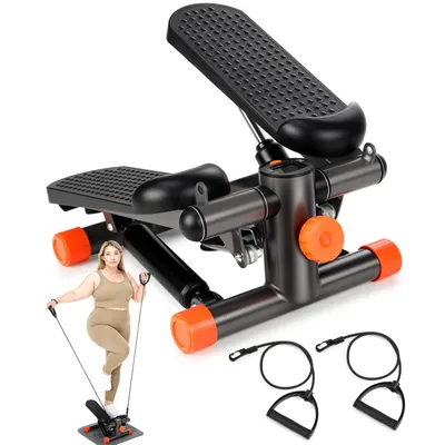 Produktbild von Mini Stepper mit Widerstandsbändern & LCD-Display, kompakter Heimtrainer mit Anti-Rutsch-Matte, bis 100 kg, für Zuhause & Homeoffice