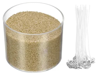 Produktbild von Kerzenwachs Perlen 600g Khaki mit 50 Dochtern für DIY-Projekte