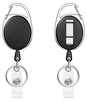 Produktbild von Schlüsselanhänger mit Ausweishalter, 2 Stück. Praktischer, einziehbarer Ausweishalter mit Schlüsselring und Gürtelclip – ideal für Büro, Schule und Freizeit.